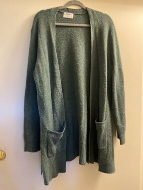 Old Navy Moss Green Bouclé Open-Front Cardigan